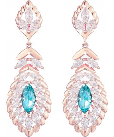 10 * 5MM Oval Austrian Crystal Dangle Earrings for Women Glod Plated Costume Jewelry Dec-Turquoise-Rose Gold $11.26 Earrings