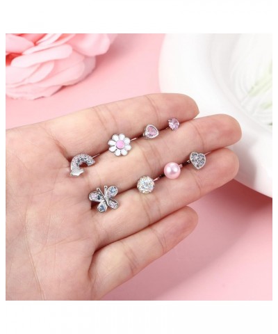 8 Pairs Hypoallergenic Screw Back Earrings for Girls Women 316L Stainless Steel Tiny CZ Pearl Heart Flower Butterfly Unicorn ...