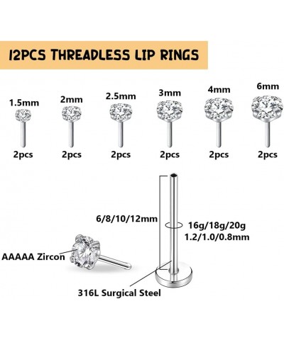 12PCS Threadless Push in Lip Rings Surgical Stainless Steel Tragus Helix Conch Medusa Piercing Jewelry Labret Jewelry Cartila...