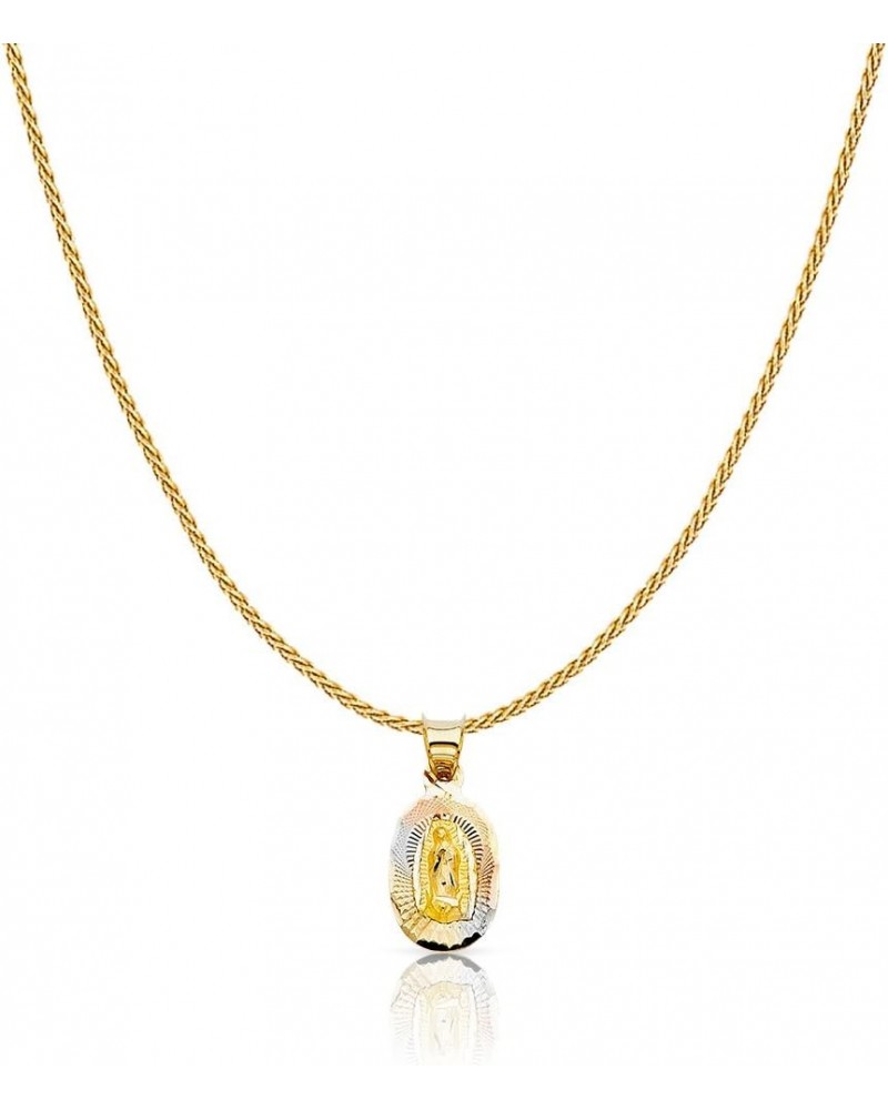 14K Tri Color Gold Diamond Cut Our Lady of Guadalupe Stamp Charm Pendant with 0.9mm Wheat Chain Necklace 22.0 Inches $99.88 N...