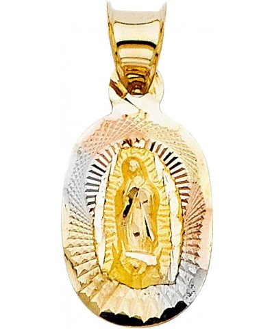 14K Tri Color Gold Diamond Cut Our Lady of Guadalupe Stamp Charm Pendant with 0.9mm Wheat Chain Necklace 22.0 Inches $99.88 N...