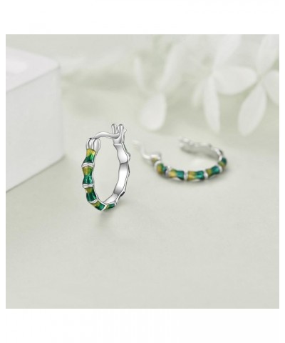 Leaf Hoop Earrings Sterling Silver Small Huggies Leaves Jewelry for Women Girls, 16mm Green Bamboo Hoop $19.00 Earrings