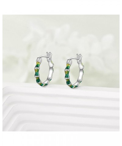 Leaf Hoop Earrings Sterling Silver Small Huggies Leaves Jewelry for Women Girls, 16mm Green Bamboo Hoop $19.00 Earrings