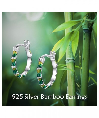 Leaf Hoop Earrings Sterling Silver Small Huggies Leaves Jewelry for Women Girls, 16mm Green Bamboo Hoop $19.00 Earrings