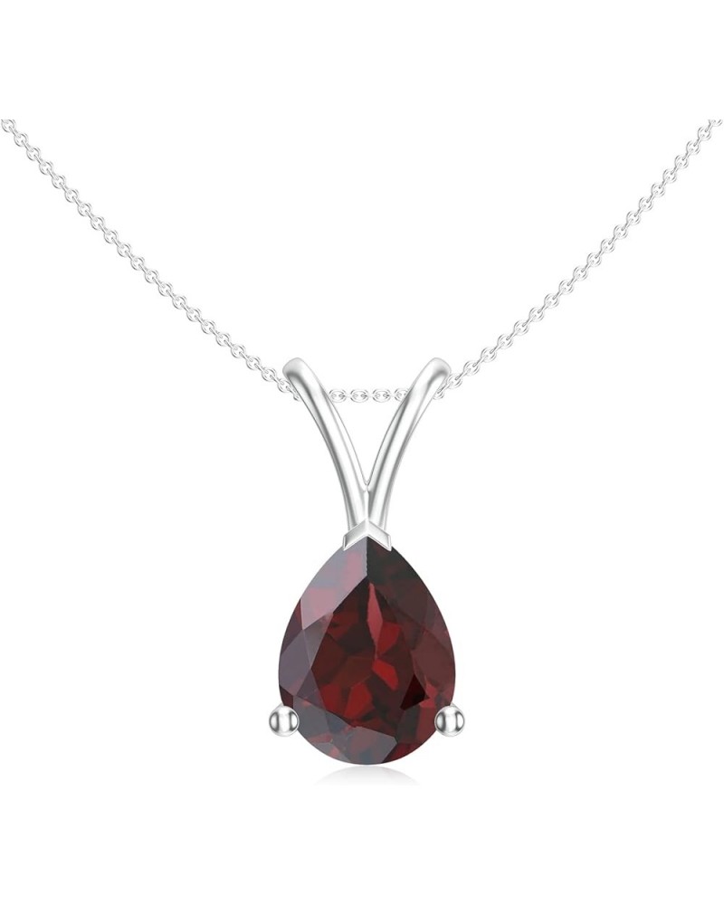 Natural Garnet Teardrop Pear Shaped Pendant with Diamond for Women in Sterling Silver / 14K Solid Gold 8x6MM Platinum $43.24 ...