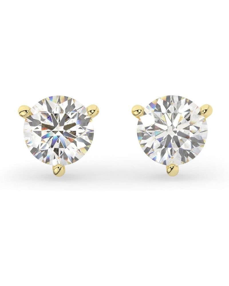 14K Solid White or Yellow Gold Lab Grown Moissanite Diamond Round Cut Solitaire Stud Earrings | 1.0 or 2.0 CTW | 3-Prong | Sc...