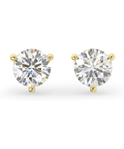 14K Solid White or Yellow Gold Lab Grown Moissanite Diamond Round Cut Solitaire Stud Earrings | 1.0 or 2.0 CTW | 3-Prong | Sc...