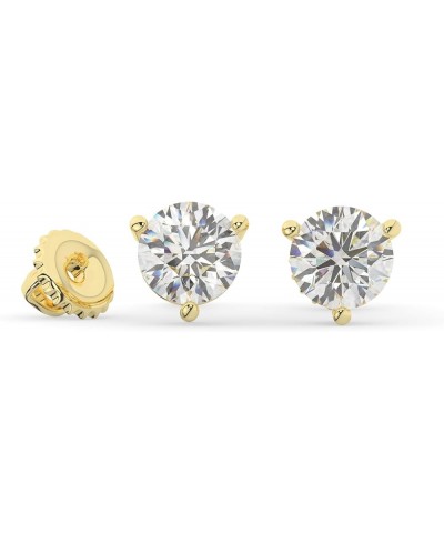 14K Solid White or Yellow Gold Lab Grown Moissanite Diamond Round Cut Solitaire Stud Earrings | 1.0 or 2.0 CTW | 3-Prong | Sc...