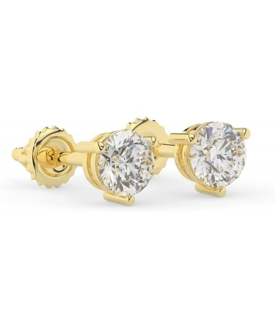 14K Solid White or Yellow Gold Lab Grown Moissanite Diamond Round Cut Solitaire Stud Earrings | 1.0 or 2.0 CTW | 3-Prong | Sc...