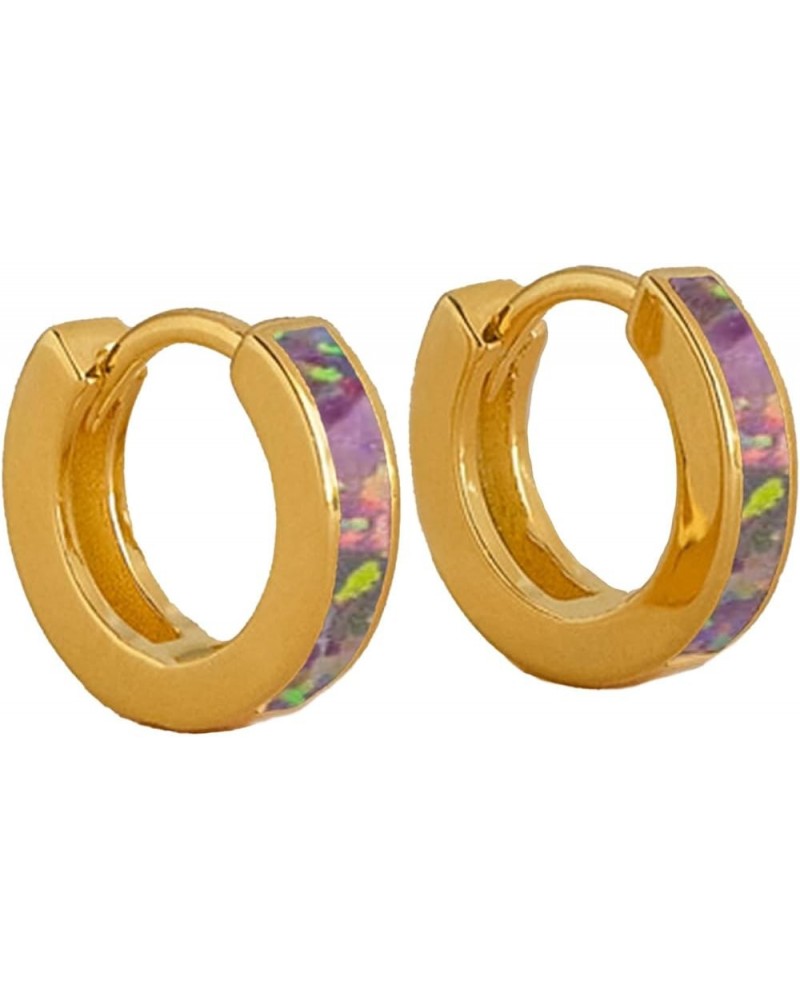 Pastel Bold Vibrant Opal Inlay Huggies Mini Sterling Silver 18k Gold Hoop Earrings for Women Gift for Her LAVD Silver $13.25 ...