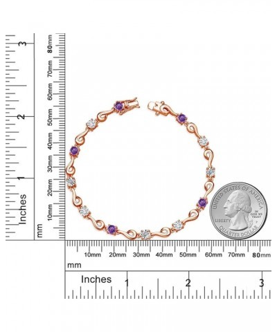 18K Rose Gold Plated Silver Purple Amethyst and White Lab Grown Diamond Bracelet For Women (2.35 Cttw, Gemstone February Birt...