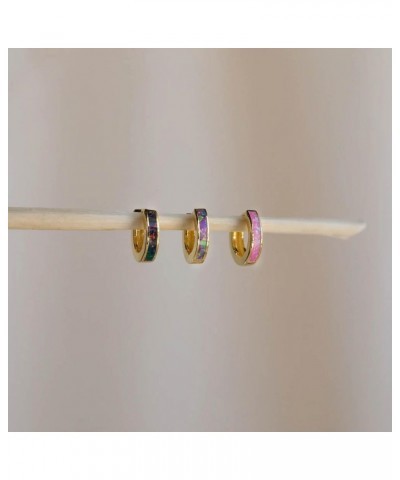 Pastel Bold Vibrant Opal Inlay Huggies Mini Sterling Silver 18k Gold Hoop Earrings for Women Gift for Her LAVD Silver $13.25 ...