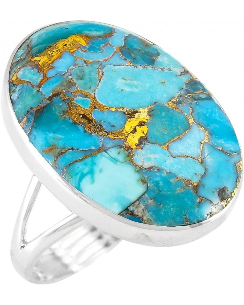 Turquoise Ring in Sterling Silver 925 Genuine Gemstones Sky Matrix Turquoise $26.40 Rings