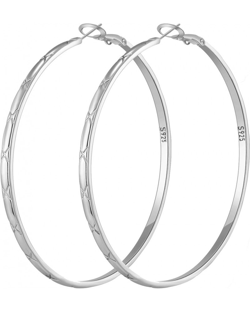 2mm Thin Silver Hoop Earrings for Women Criss Cross Sterling Silver Post Hoop Earrings Hypoallergenic Large Silver Hoops Ligh...