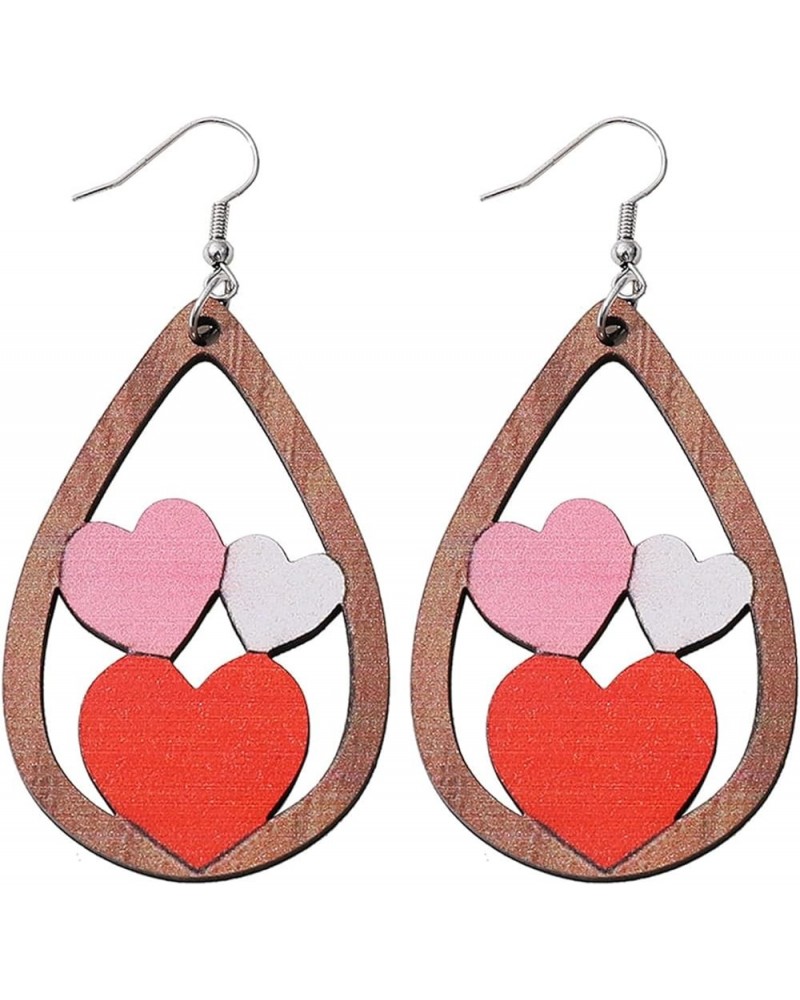 Valentines Day Love Hearts Teardrop Dangle Earrings Handmade Double Sided Wooden Hollow Red Pink Heart Shape Earrings I Love ...