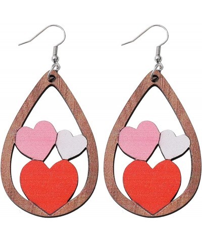 Valentines Day Love Hearts Teardrop Dangle Earrings Handmade Double Sided Wooden Hollow Red Pink Heart Shape Earrings I Love ...