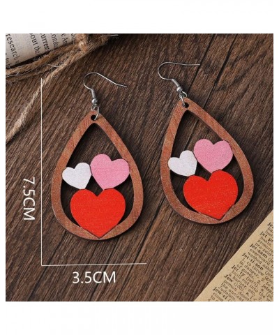 Valentines Day Love Hearts Teardrop Dangle Earrings Handmade Double Sided Wooden Hollow Red Pink Heart Shape Earrings I Love ...