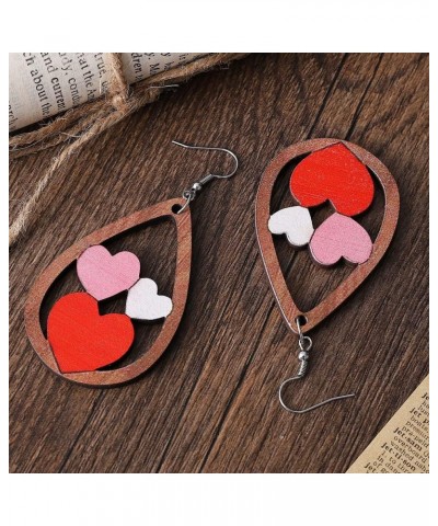 Valentines Day Love Hearts Teardrop Dangle Earrings Handmade Double Sided Wooden Hollow Red Pink Heart Shape Earrings I Love ...