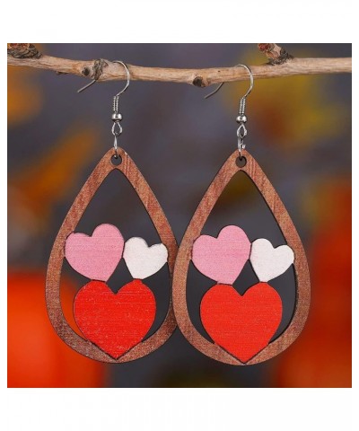 Valentines Day Love Hearts Teardrop Dangle Earrings Handmade Double Sided Wooden Hollow Red Pink Heart Shape Earrings I Love ...