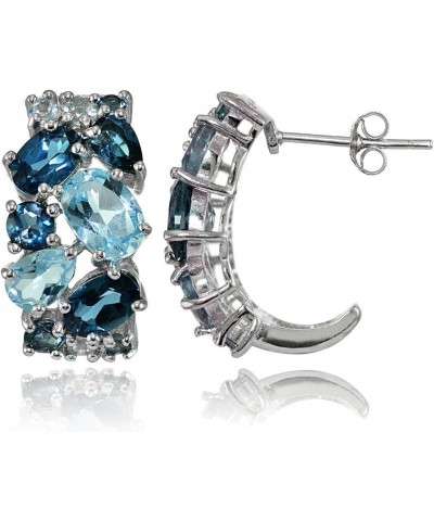 Sterling Silver London Blue Topaz and Blue Topaz Tonal Cluster Half Hoop Earrings $40.80 Earrings