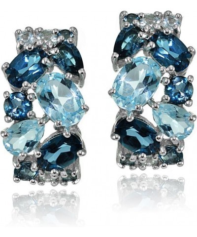 Sterling Silver London Blue Topaz and Blue Topaz Tonal Cluster Half Hoop Earrings $40.80 Earrings