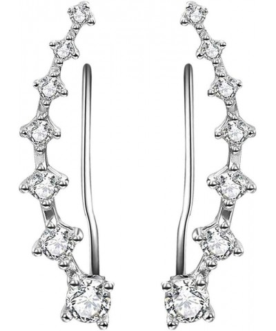 925 Sterling Silver Crawler Ear Cuffs 7 CZ Stones 7CZ $9.68 Earrings