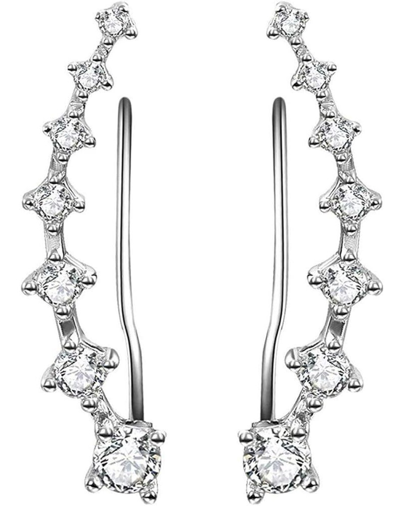 925 Sterling Silver Crawler Ear Cuffs 7 CZ Stones 7CZ $9.68 Earrings