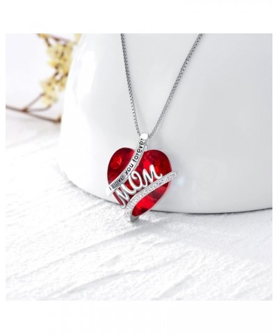 Mothers Necklace Gifts for Mom from Daughter Son, 925 Sterling Silver I Love You Mom Necklace Heart Birthstone Pendant Jewelr...