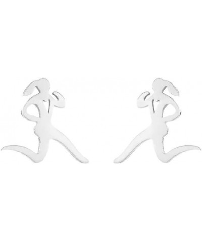 Fashion Running Sport Figure Stud Earrings for Women Girls Cartilage Stainless Steel Hollow Heart Studs Earring Simple Jewelr...