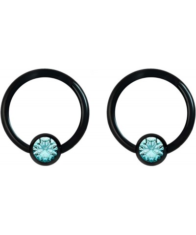 Pair 14g-18g Rainbow & Black Surgical Steel CZ Piercing Hoops (Select Hoop Color/Gauge/Diameter/CZ Color) Black - 16g/10mm/Aq...