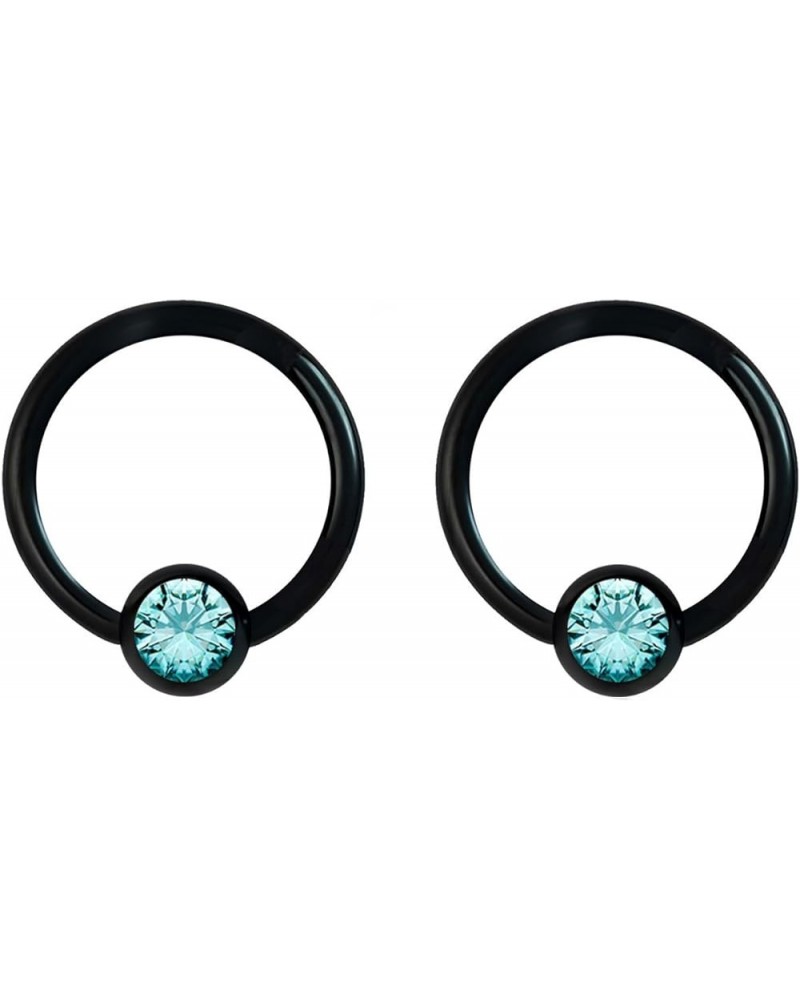 Pair 14g-18g Rainbow & Black Surgical Steel CZ Piercing Hoops (Select Hoop Color/Gauge/Diameter/CZ Color) Black - 16g/10mm/Aq...