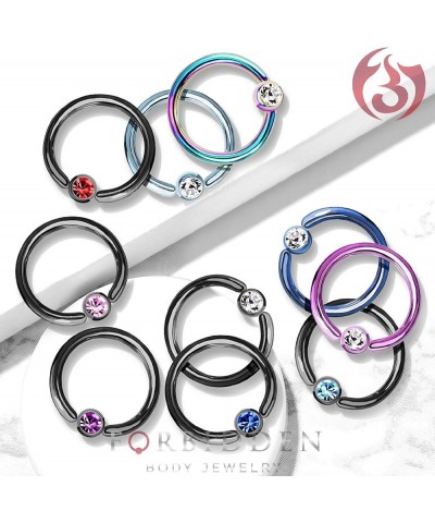 Pair 14g-18g Rainbow & Black Surgical Steel CZ Piercing Hoops (Select Hoop Color/Gauge/Diameter/CZ Color) Black - 16g/10mm/Aq...