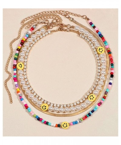 Bohemia Multilayer Smiley Pearl Rainbow Beaded Choker Necklace Compatible with Women Acrylic Fruit Heart Beads Chain Necklace...