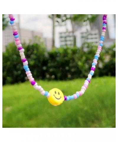 Bohemia Multilayer Smiley Pearl Rainbow Beaded Choker Necklace Compatible with Women Acrylic Fruit Heart Beads Chain Necklace...