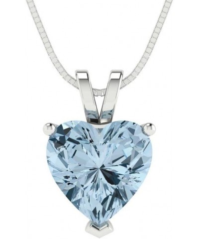 2.0 ct Heart Cut Genuine Natural Aquamarine Gem Solitaire Pendant Necklace With 16" Gold Chain Box Birthstone 18K White Gold ...