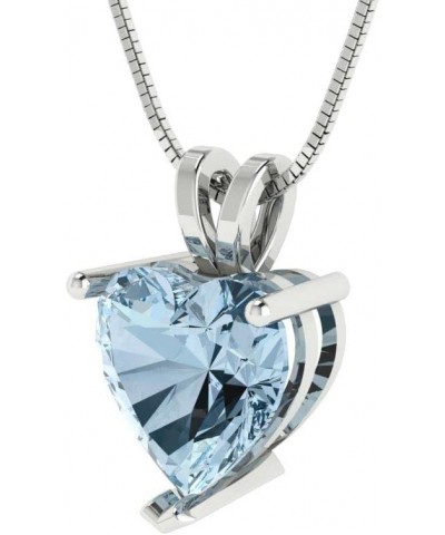 2.0 ct Heart Cut Genuine Natural Aquamarine Gem Solitaire Pendant Necklace With 16" Gold Chain Box Birthstone 18K White Gold ...