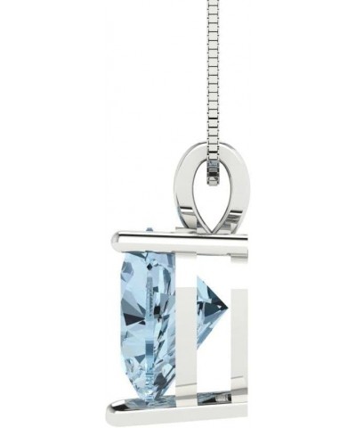 2.0 ct Heart Cut Genuine Natural Aquamarine Gem Solitaire Pendant Necklace With 16" Gold Chain Box Birthstone 18K White Gold ...