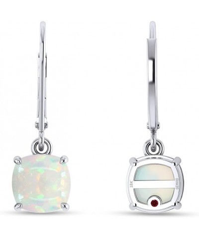 3 Carat CT 8MM Cushion Cut Natural White Opal Gemstone in 10K, 14K Or 18K Solid Gold Leverback Dangle Drop Earrings Gift For ...