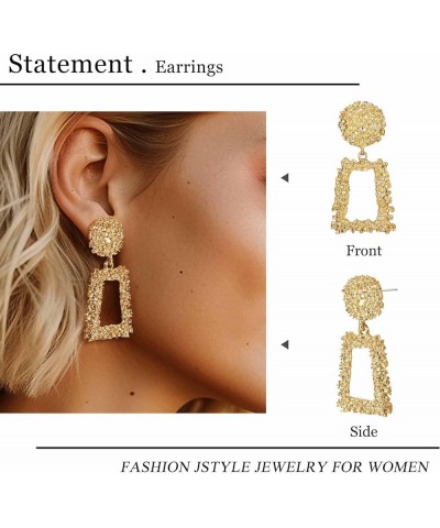 Gold Statement Earrings for Women Girls Exaggerated Geometric Earrings Fashion Big Gold Dangle Earrings Twisted Rectangle Hea...