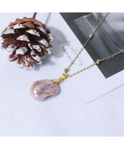 14K Sterling Silver Freshwater Baroque Pink Pearl Necklace for Girlfriend/Mom/Wife $30.59 Necklaces