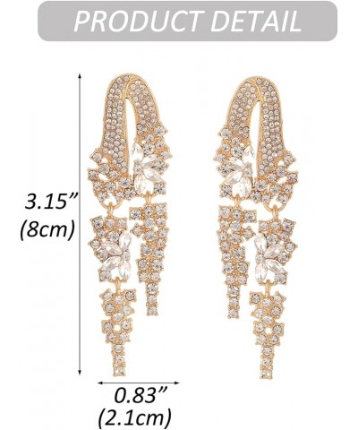 Long Rhinestone Dangle Wedding Earrings for Women Brides Bridesmaids Sparkly Crystal Drop Statement Earrings for Wedding Prom...