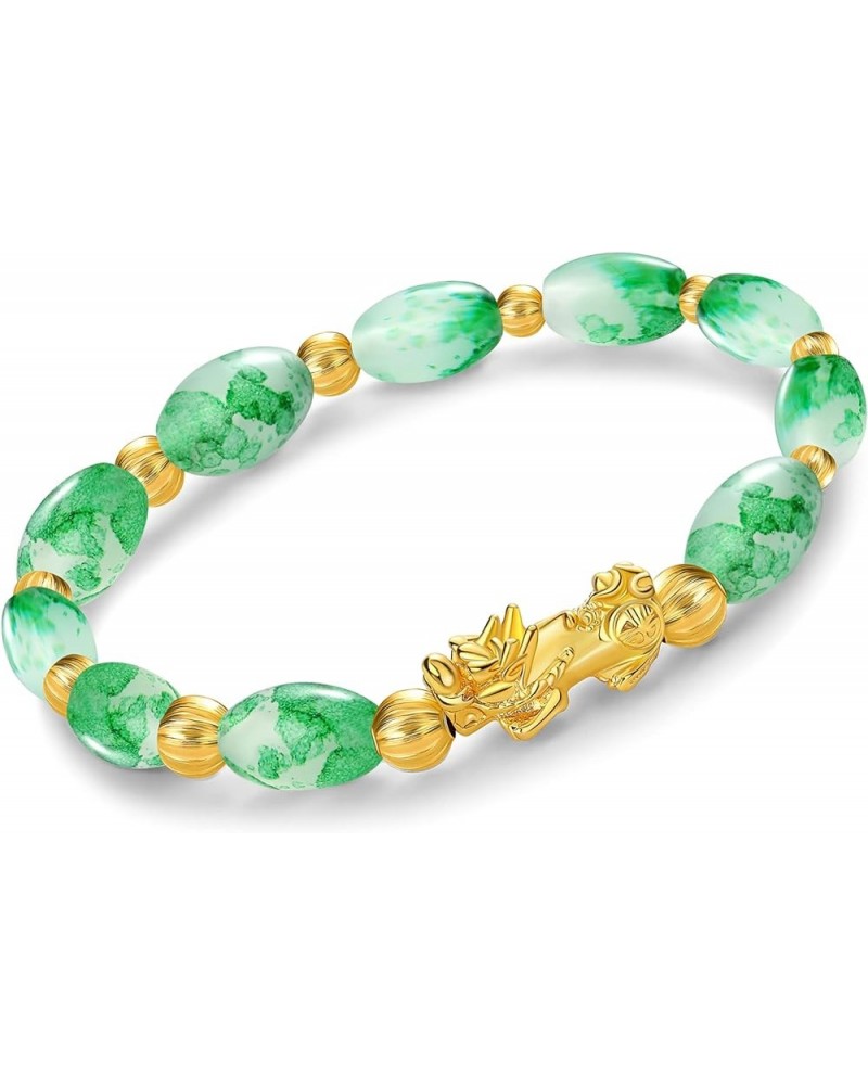 Feng Shui Pixiu Bracelet 12mm Amulet Dragon Natural Stone Beads Bracelet Attract Wealth Money and Good Luck(Green) Lucky $10....