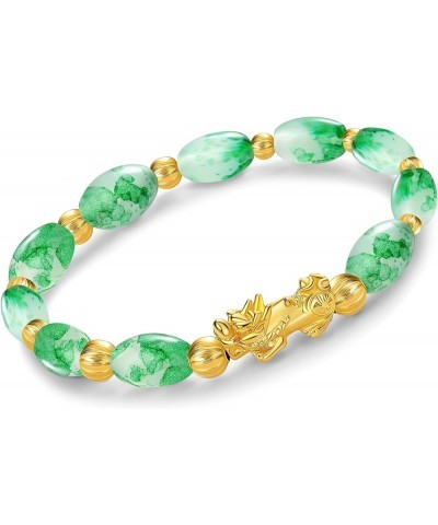 Feng Shui Pixiu Bracelet 12mm Amulet Dragon Natural Stone Beads Bracelet Attract Wealth Money and Good Luck(Green) Lucky $10....