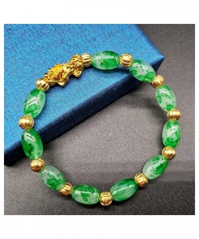 Feng Shui Pixiu Bracelet 12mm Amulet Dragon Natural Stone Beads Bracelet Attract Wealth Money and Good Luck(Green) Lucky $10....