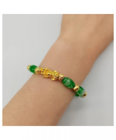 Feng Shui Pixiu Bracelet 12mm Amulet Dragon Natural Stone Beads Bracelet Attract Wealth Money and Good Luck(Green) Lucky $10....