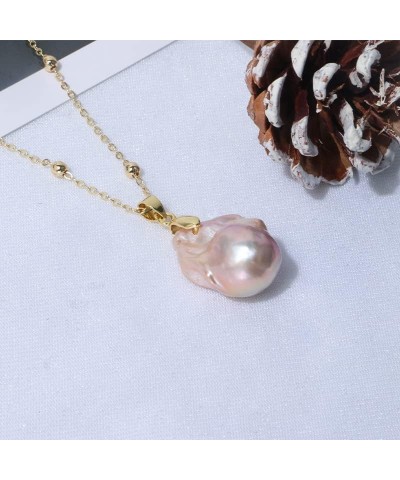 14K Sterling Silver Freshwater Baroque Pink Pearl Necklace for Girlfriend/Mom/Wife $30.59 Necklaces