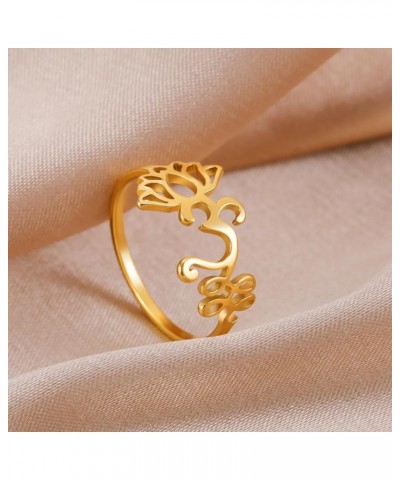 Lotus Flower Om Ring For Women Stainless Steel Dainty Om Aum Ohm Symbol Ring Yoga Jewelry Inspirational Gift gold $7.16 Rings