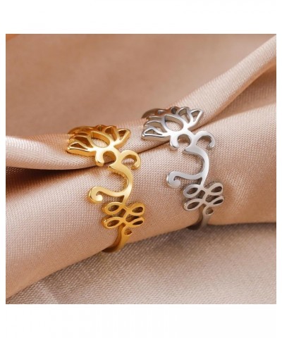 Lotus Flower Om Ring For Women Stainless Steel Dainty Om Aum Ohm Symbol Ring Yoga Jewelry Inspirational Gift gold $7.16 Rings