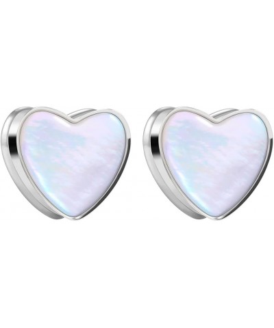 2PCS 8mm-25mm Pearl Shell Ear Gauges Saddle Tunnels 316L Stainless Steel Teardrop Heart Shape Double Flared Plugs Expander St...