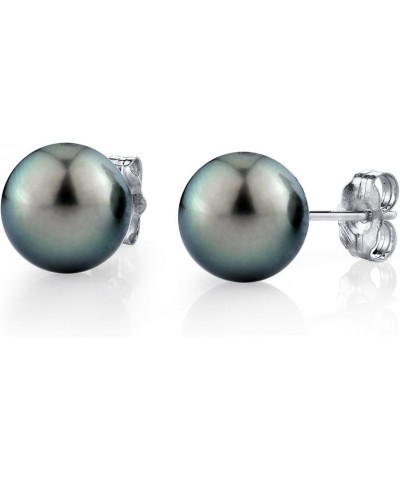 14K Gold Round Green Tahitian South Sea Cultured Pearl Stud Earrings for Women $118.56 Earrings